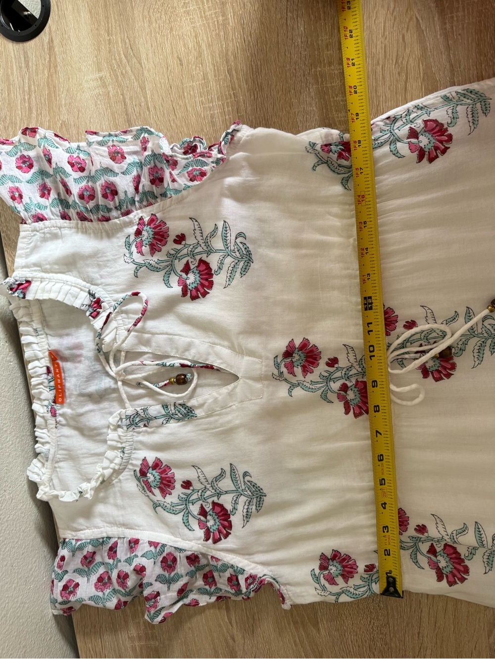 Oliphant Cinched Flirty mini dress cotton voile white pink floral Sz L - Picture 9 of 12